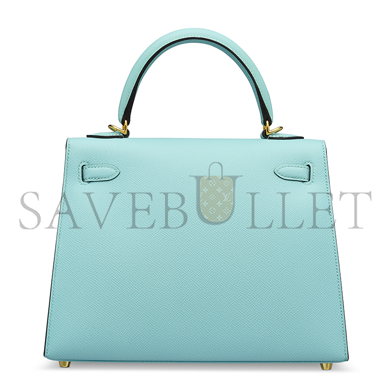 HERMÈS BLUE ZEPHYR EPSOM LEATHER SELLIER KELLY 25 WITH GOLD HARDWARE (25*17*7cm) 